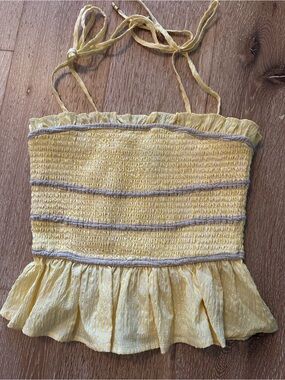 Yellow Smocked Peplum Cami Top - Women